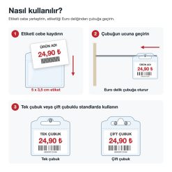 Eurohole etiketlik nasıl kullanılır: etiketi cebe yerleştirme, çubuğa takma, tek ve çift çubuk çizimi